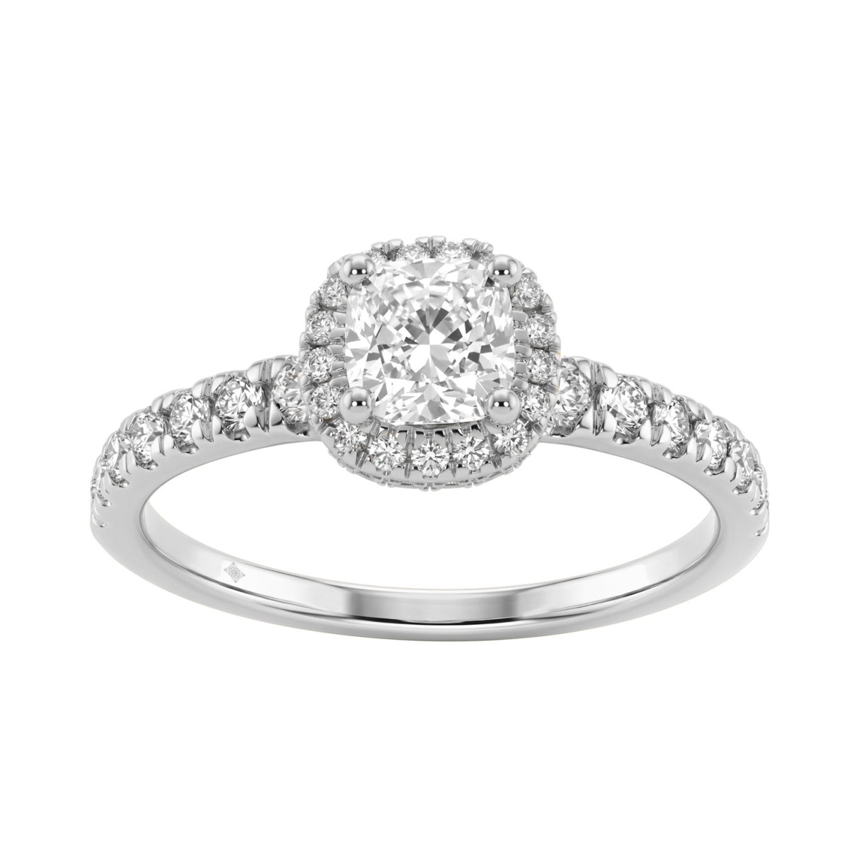 Ladies 14K White Gold Engagement Ring With 1 1/4Ct Round & Cushion Lab-Grown Diamonds Fine Jewelry 3/4Ct Cushion Center Stone (Color F-G -Clarity Vs1/Vs2)