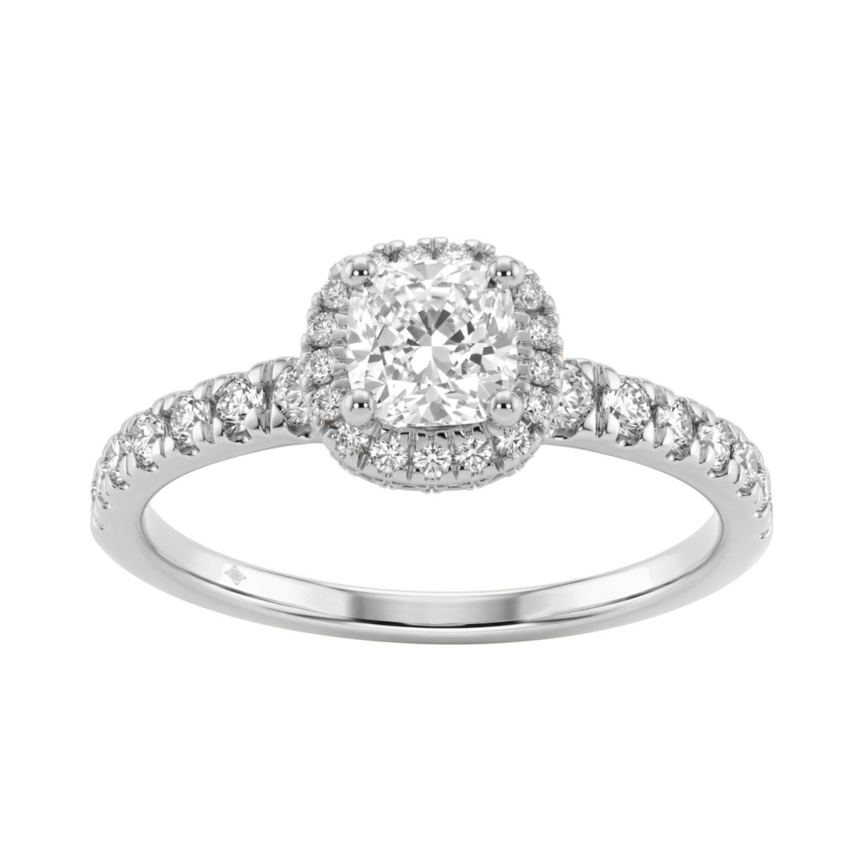Ladies 14K White Gold Engagement Ring With 1 1/4Ct Round & Cushion Lab-Grown Diamonds Fine Jewelry 3/4Ct Cushion Center Stone (Color F-G -Clarity Vs1/Vs2)