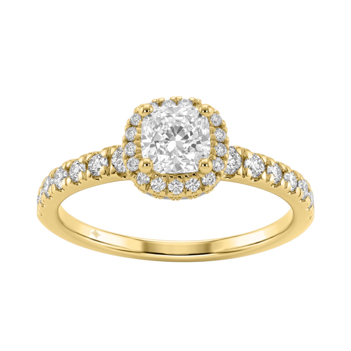 Ladies 14K Yellow Gold Engagement Ring With 1 1/4Ct Round & Cushion Lab-Grown Diamonds Fine Jewelry 3/4Ct Cushion Center Stone (Color F-G -Clarity Vs1/Vs2)