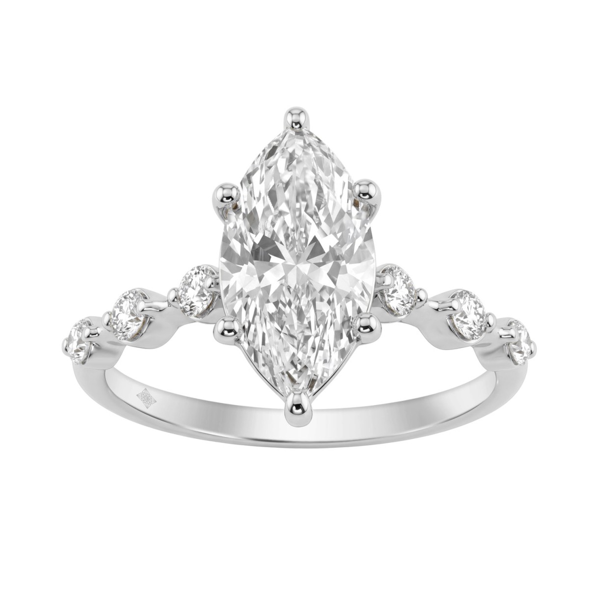 Women 14K White Gold 2 1/4Ct Lab Grown Diamond Ring Marquise Cut With Round Side Stone Engagement Ring 2.00Ct Marquise Center Stone (Color F-G -Clarity Vs1/Vs2)