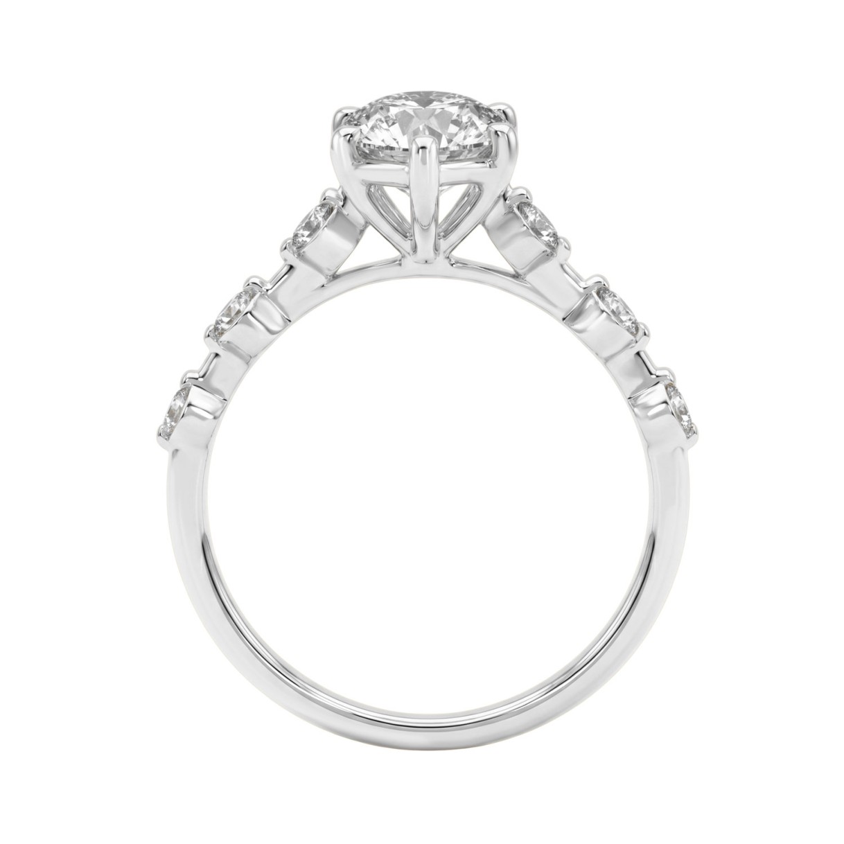 Women 14K White Gold 2 1/4Ct Lab Grown Diamond Ring Marquise Cut With Round Side Stone Engagement Ring 2.00Ct Marquise Center Stone (Color F-G -Clarity Vs1/Vs2)