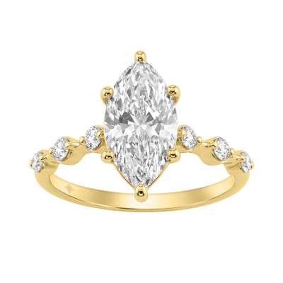 Women 14K Yellow Gold 2 1/4Ct Lab Grown Diamond Ring Marquise Cut With Round Side Stone Engagement Ring 2.00Ct Marquise Center Stone (Color F-G -Clarity Vs1/Vs2)