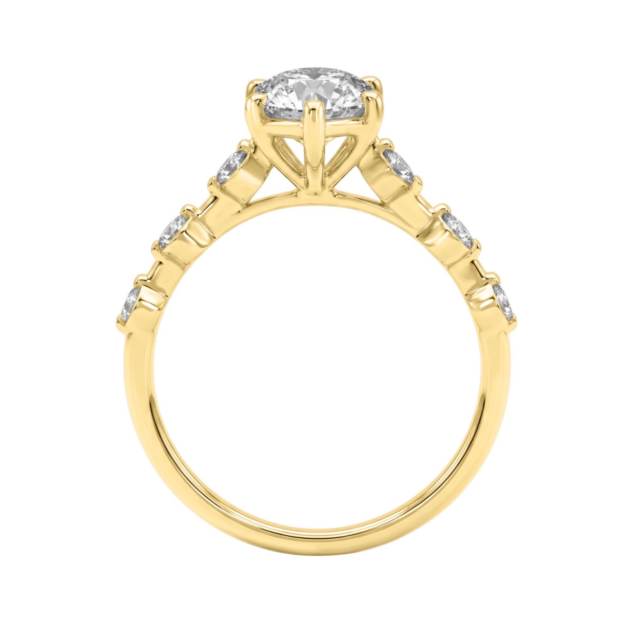 Women 14K Yellow Gold 2 1/4Ct Lab Grown Diamond Ring Marquise Cut With Round Side Stone Engagement Ring 2.00Ct Marquise Center Stone (Color F-G -Clarity Vs1/Vs2)
