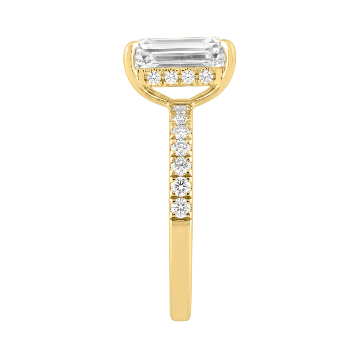 14K Yellow Gold Emerald Cut Diamond Ring With Round Diamond 3 1/2Ct Classic Women Engagement Ring 3Ct Emerald Center Stone (Color F-G -Clarity Vs1/Vs2)