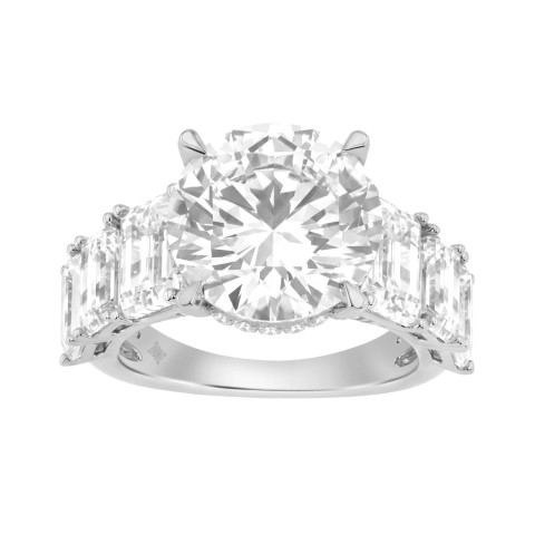 14K White Gold Emerald Cut Diamond Hidden Halo Engagement Ring With Round Diamonds 5.00Ct Women Bridal Ring 3.00Ct Round Center Stone (Color F-G -Clarity Vs1/Vs2)