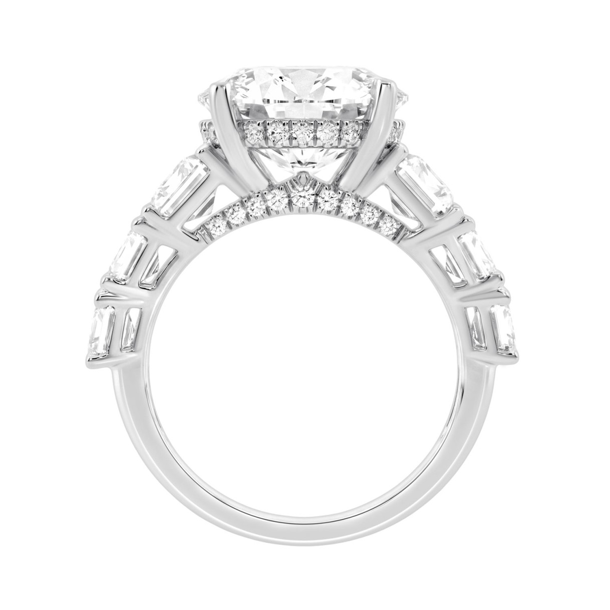 14K White Gold Emerald Cut Diamond Hidden Halo Engagement Ring With Round Diamonds 5.00Ct Women Bridal Ring 3.00Ct Round Center Stone (Color F-G -Clarity Vs1/Vs2)