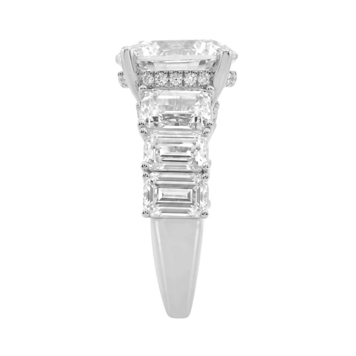 14K White Gold Emerald Cut Diamond Hidden Halo Engagement Ring With Round Diamonds 5.00Ct Women Bridal Ring 3.00Ct Round Center Stone (Color F-G -Clarity Vs1/Vs2)