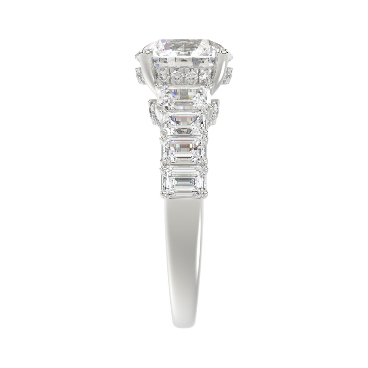14K White Gold Emerald Cut Diamond Hidden Halo Engagement Ring With Round Diamonds 5.00Ct Women Bridal Ring 3.00Ct Round Center Stone (Color F-G -Clarity Vs1/Vs2)