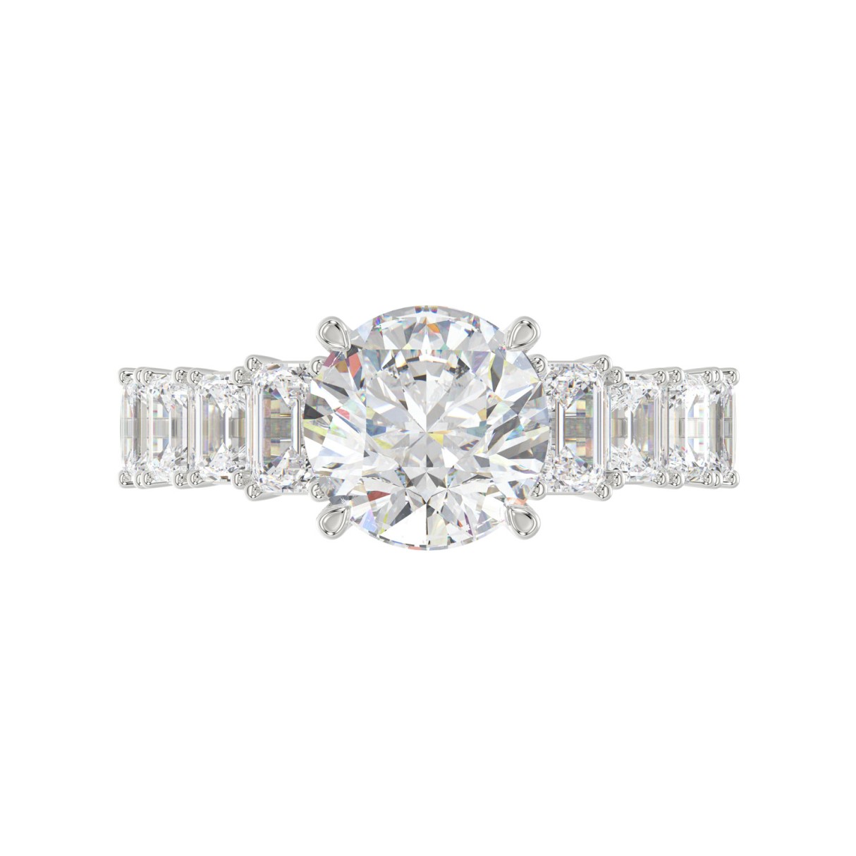 14K White Gold Emerald Cut Diamond Hidden Halo Engagement Ring With Round Diamonds 5.00Ct Women Bridal Ring 3.00Ct Round Center Stone (Color F-G -Clarity Vs1/Vs2)