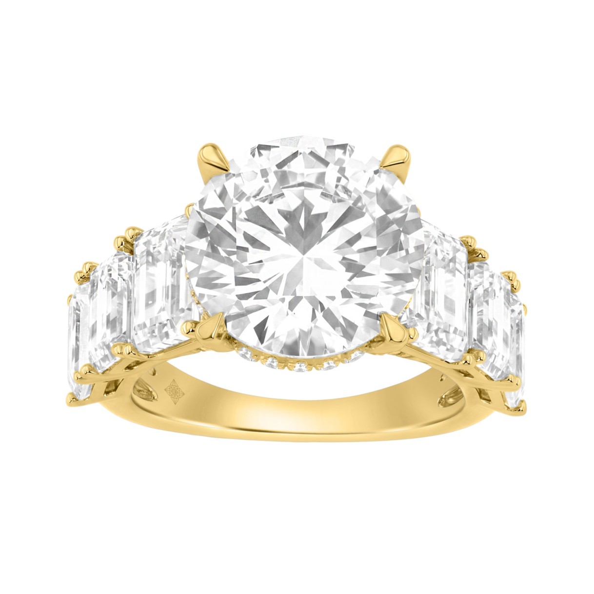 14K Yellow Gold Emerald Cut Diamond Hidden Halo Engagement Ring With Round Diamonds 5.00Ct Women Bridal Ring 3.00Ct Round Center Stone (Color F-G -Clarity Vs1/Vs2)