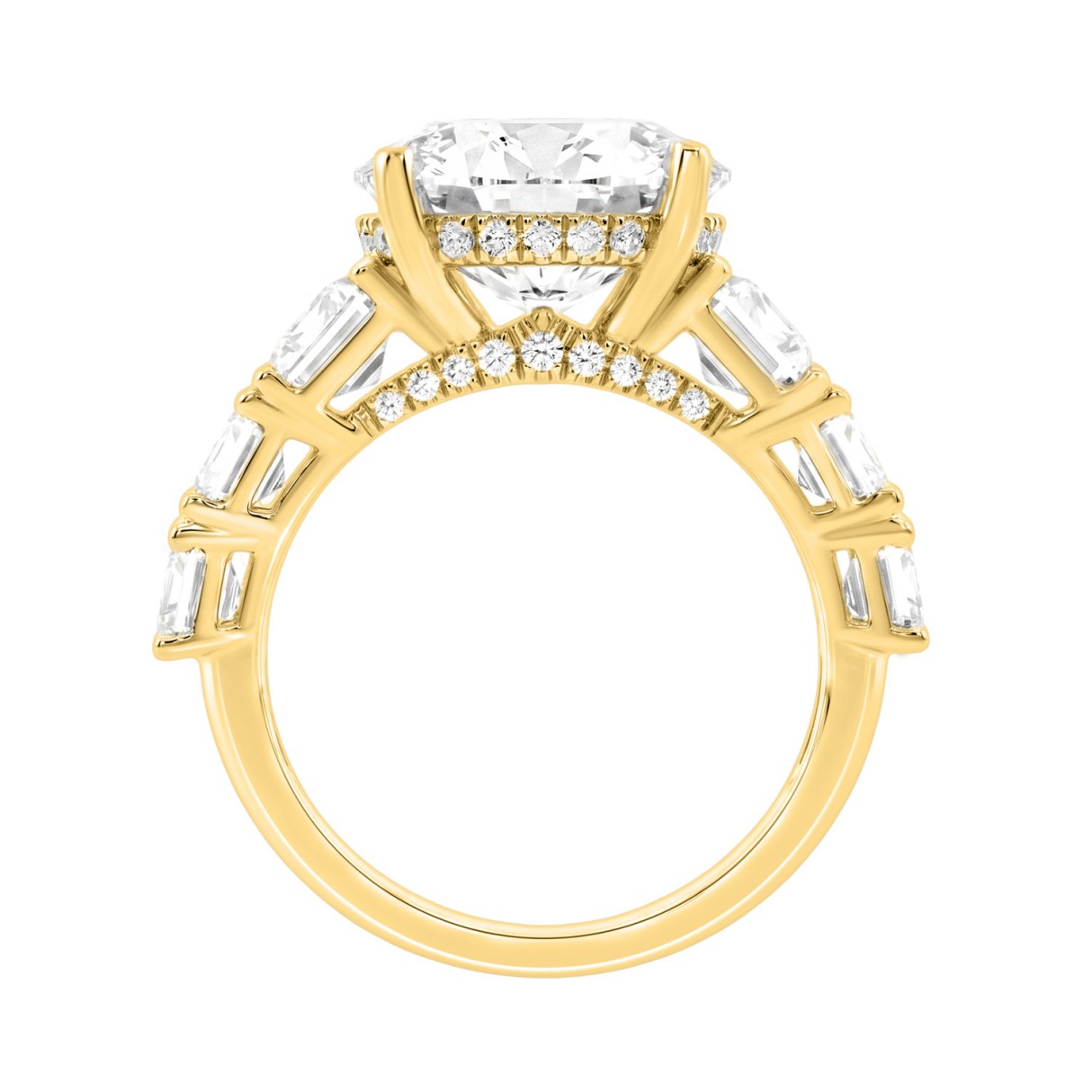 14K Yellow Gold Emerald Cut Diamond Hidden Halo Engagement Ring With Round Diamonds 5.00Ct Women Bridal Ring 3.00Ct Round Center Stone (Color F-G -Clarity Vs1/Vs2)