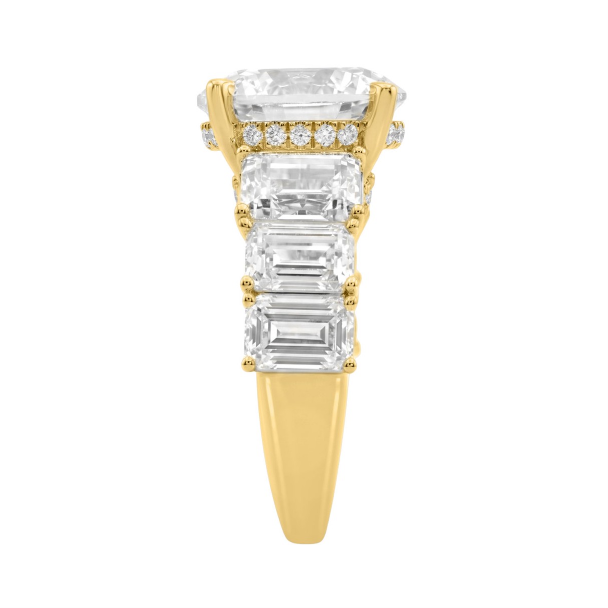 14K Yellow Gold Emerald Cut Diamond Hidden Halo Engagement Ring With Round Diamonds 5.00Ct Women Bridal Ring 3.00Ct Round Center Stone (Color F-G -Clarity Vs1/Vs2)