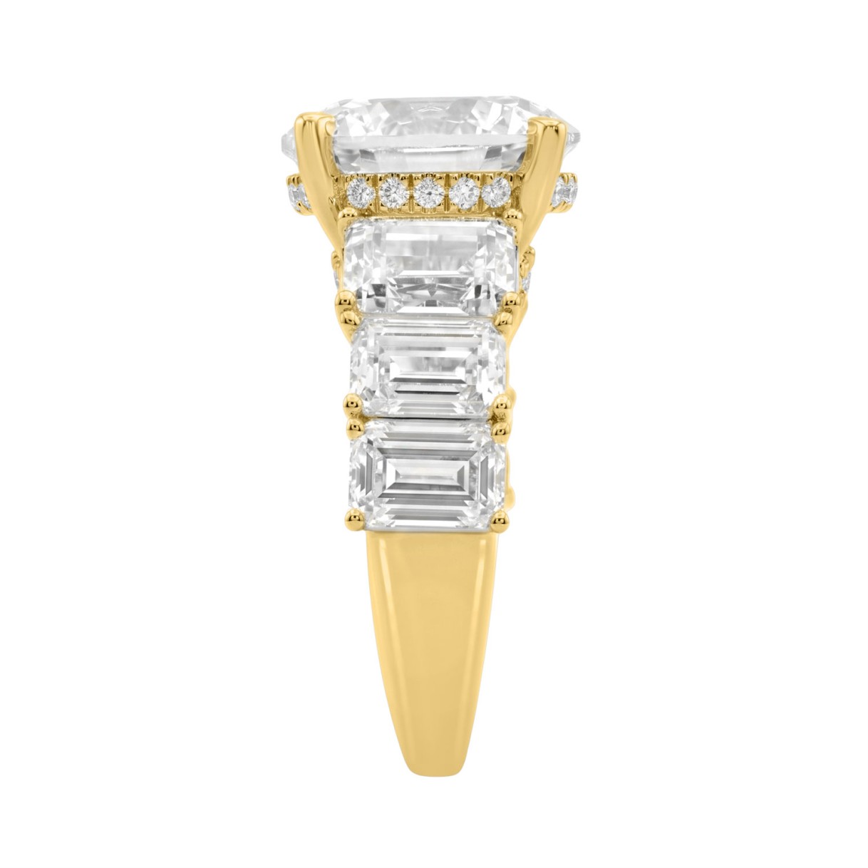 14K Yellow Gold Emerald Cut Diamond Hidden Halo Engagement Ring With Round Diamonds 5.00Ct Women Bridal Ring 3.00Ct Round Center Stone (Color F-G -Clarity Vs1/Vs2)