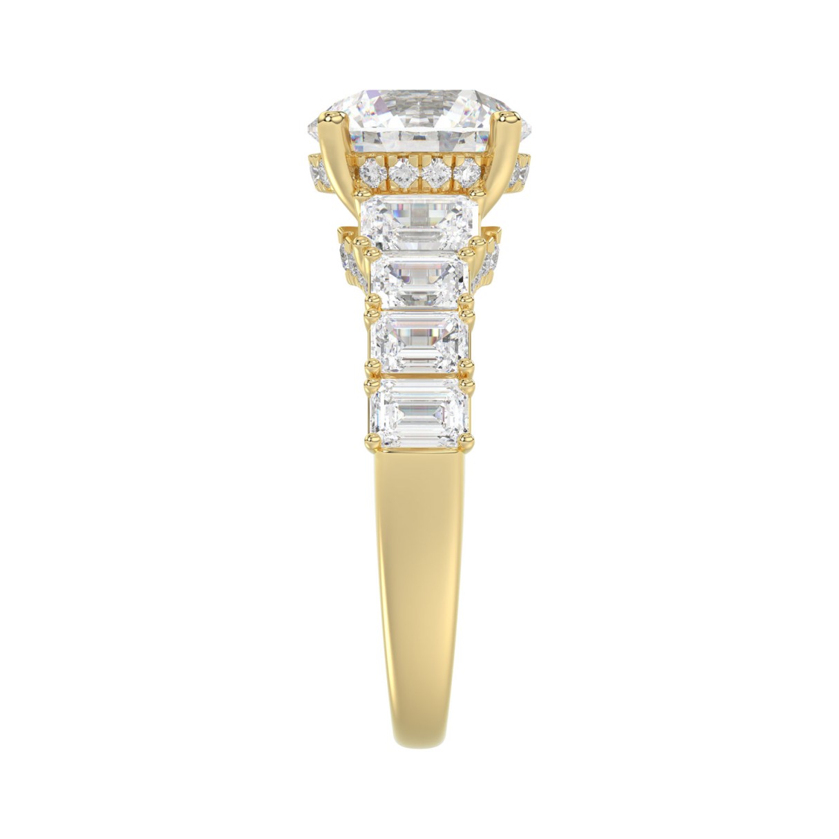 14K Yellow Gold Emerald Cut Diamond Hidden Halo Engagement Ring With Round Diamonds 5.00Ct Women Bridal Ring 3.00Ct Round Center Stone (Color F-G -Clarity Vs1/Vs2)