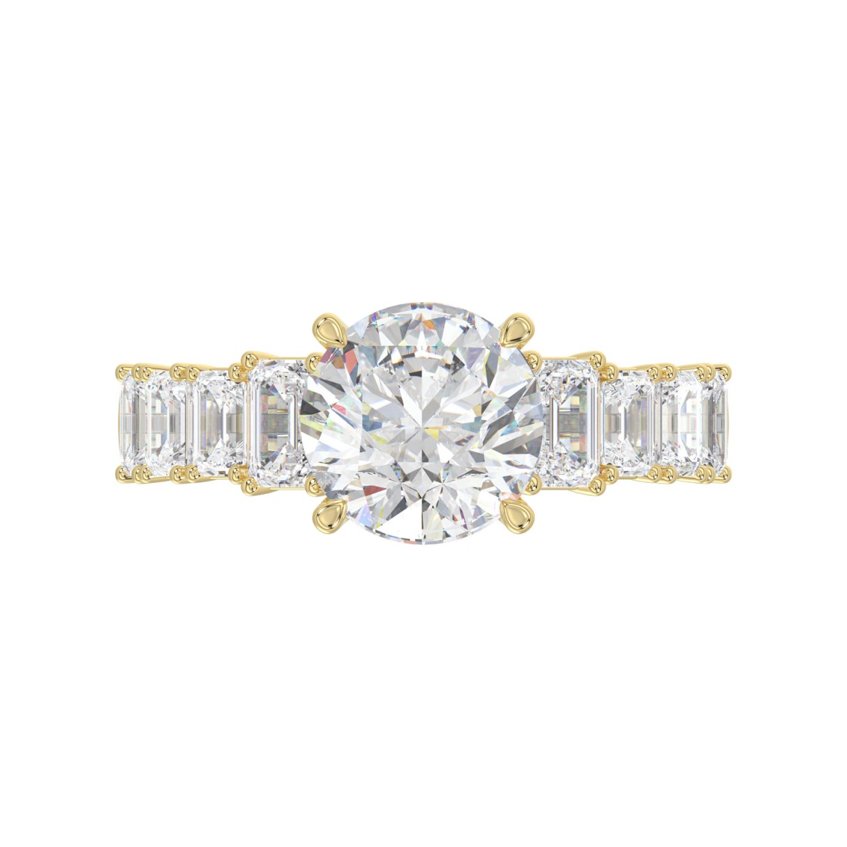 14K Yellow Gold Emerald Cut Diamond Hidden Halo Engagement Ring With Round Diamonds 5.00Ct Women Bridal Ring 3.00Ct Round Center Stone (Color F-G -Clarity Vs1/Vs2)
