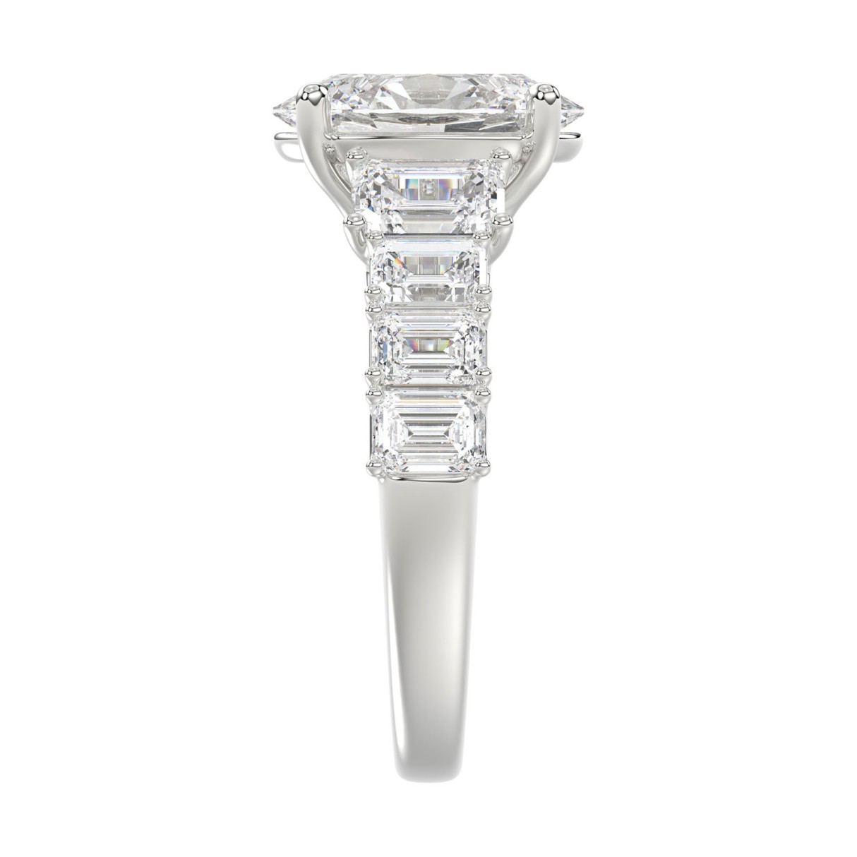 Luxury 14K White Gold 5 1/2Ct Emerald & Oval Cut Diamond Engagement Ring Classic Fine Jewelry For Women 3.00Ct Oval Center Stone (Color F-G -Clarity Vs1/Vs2)