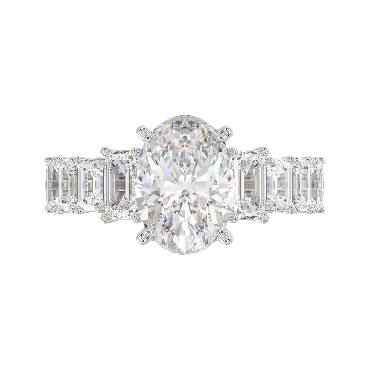 Luxury 14K White Gold 5 1/2Ct Emerald & Oval Cut Diamond Engagement Ring Classic Fine Jewelry For Women 3.00Ct Oval Center Stone (Color F-G -Clarity Vs1/Vs2)