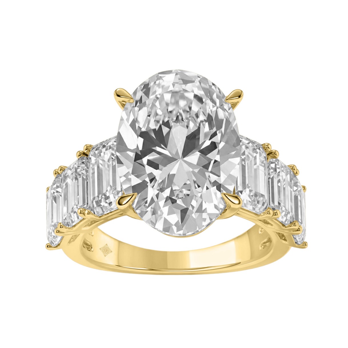 Luxury 14K Yellow Gold 5 1/2Ct Emerald & Oval Cut Diamond Engagement Ring Classic Fine Jewelry For Women 3.00Ct Oval Center Stone (Color F-G -Clarity Vs1/Vs2)