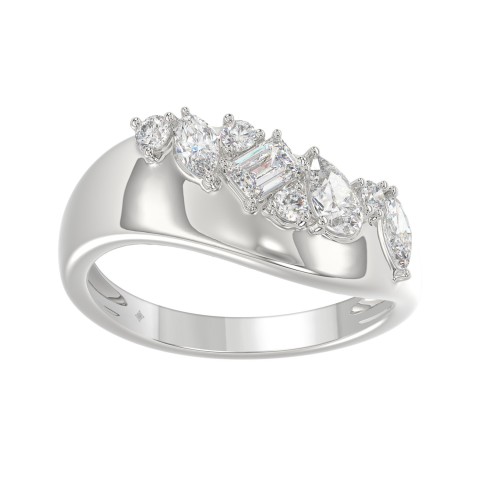 3/4CT Round, Marquise, Pear & Emerald Lab-Grown Diamond Ladies Band 10K White Gold (Color F-G -Clarity VS1/VS2)