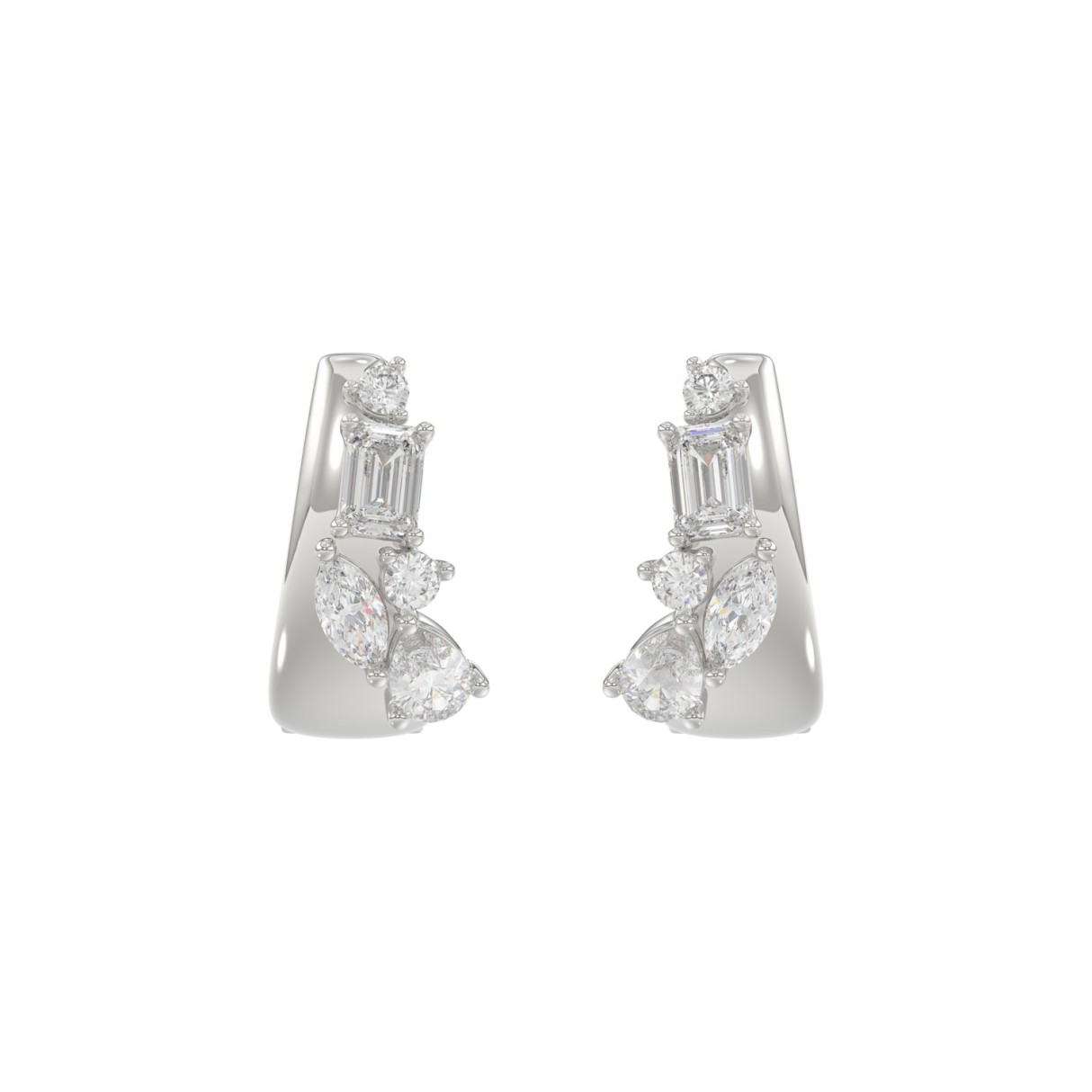 3/4CT Round, Marquise, Pear & Emerald Lab-Grown Diamond Ladies Hoop Earrings 10K White Gold (Color F-G -Clarity VS1/VS2)