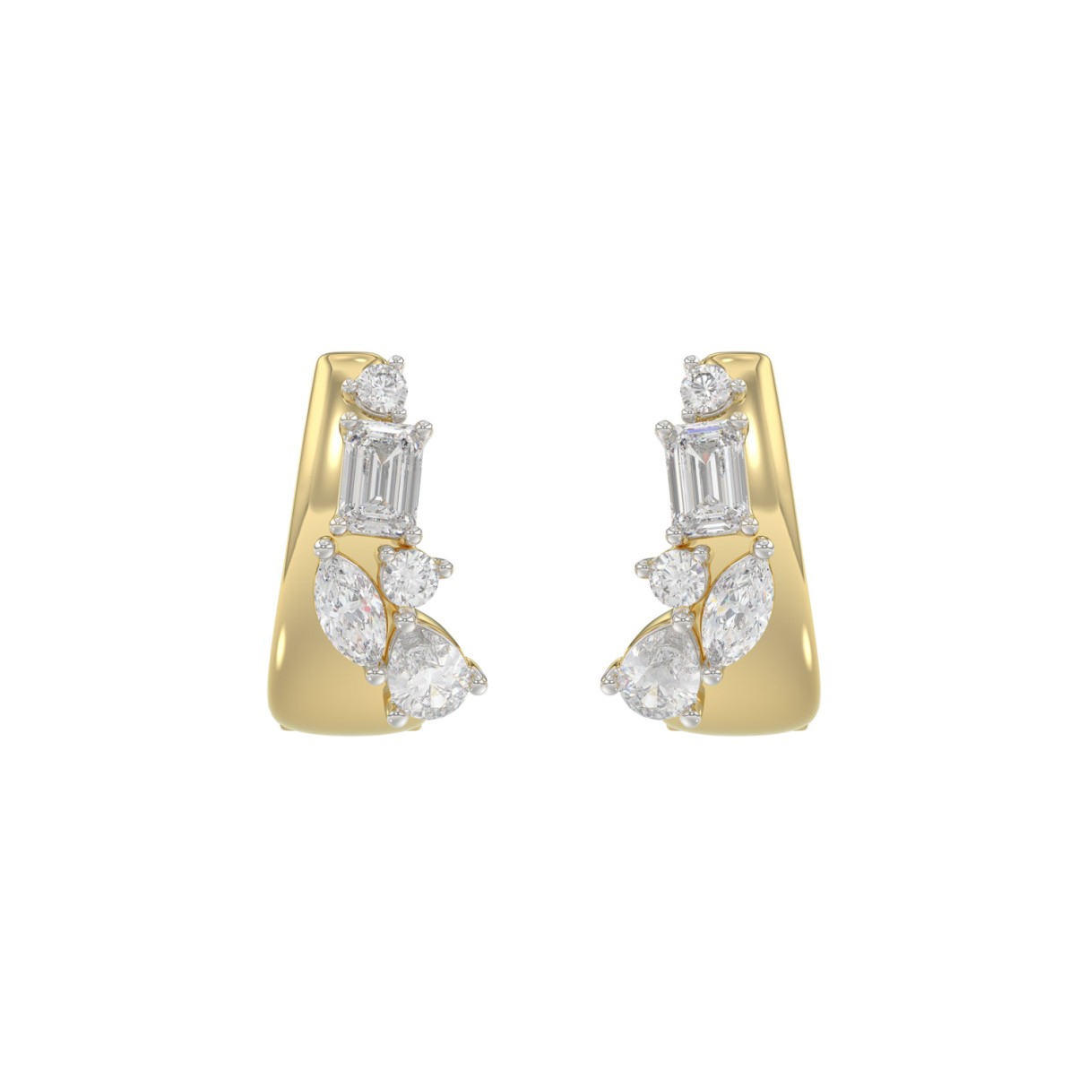 3/4CT Round, Marquise, Pear & Emerald Lab-Grown Diamond Ladies Hoop Earrings 10K Yellow Gold (Color F-G -Clarity VS1/VS2)
