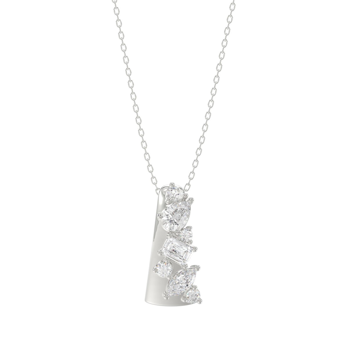 10K White Gold 1/2Ct Round, Marquise, Pear & Emerald Cut Diamond Pendant With Chain Ladies Elegant Diamond Fashion Jewelry Gift For Birthdays, Anniversaries & Special Occasions