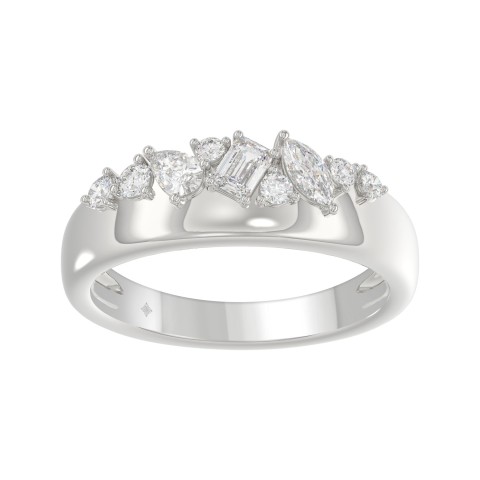 1/2CT Round, Marquise, Pear & Emerald Lab-Grown Diamond Ladies Band 10K White Gold (Color F-G -Clarity VS1/VS2)
