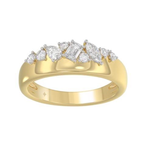 1/2CT Round, Marquise, Pear & Emerald Lab-Grown Diamond Ladies Band 10K Yellow Gold (Color F-G -Clarity VS1/VS2)