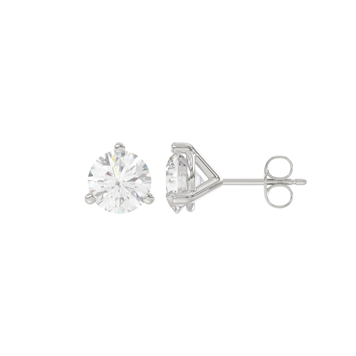 14K White Gold 2.00CT Round Brilliant Diamond Solitaire Stud Earrings for Women Fine Jewelry