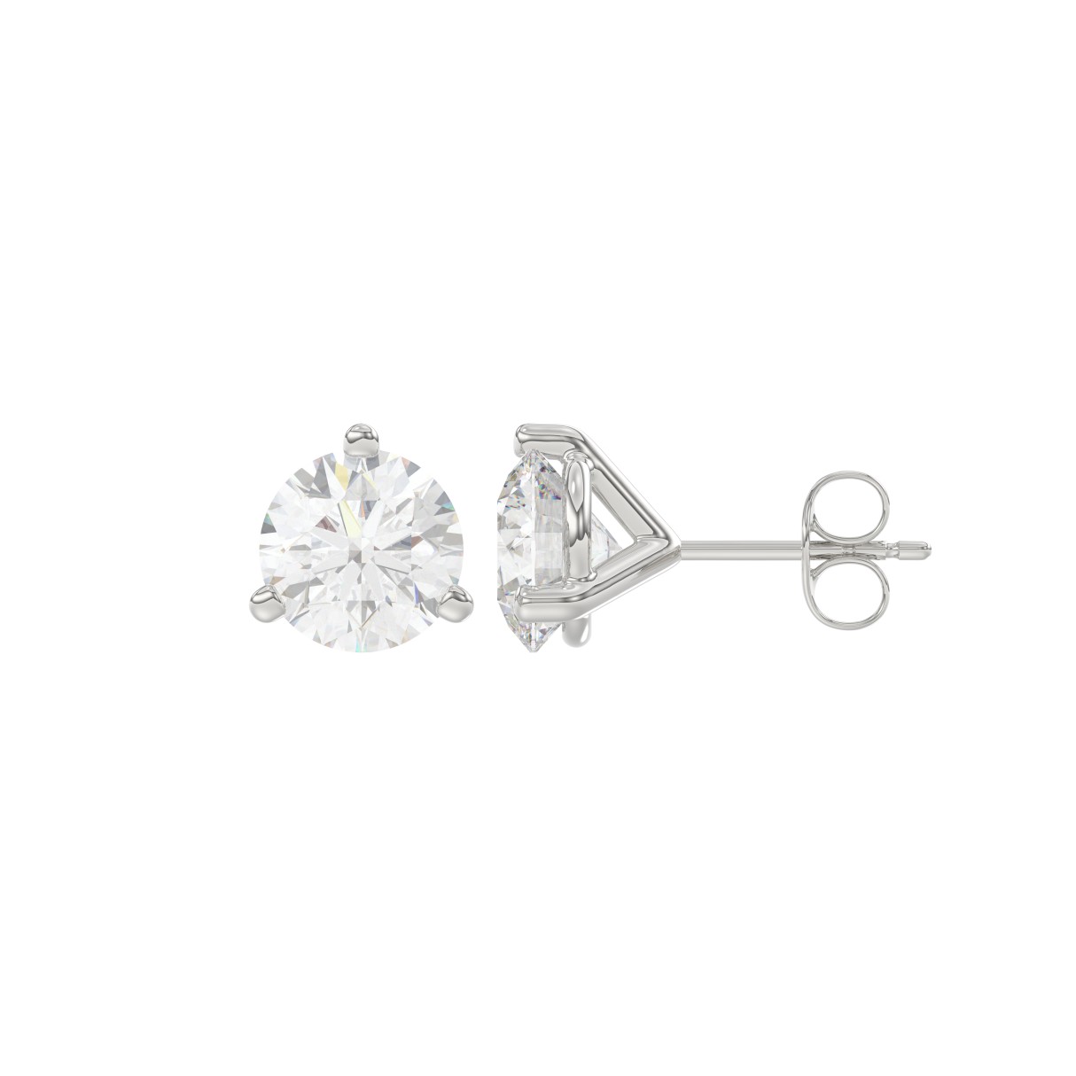 14K White Gold 2 1/2CT Round Brilliant Diamond Solitaire Stud Earrings for Women Fine Jewelry