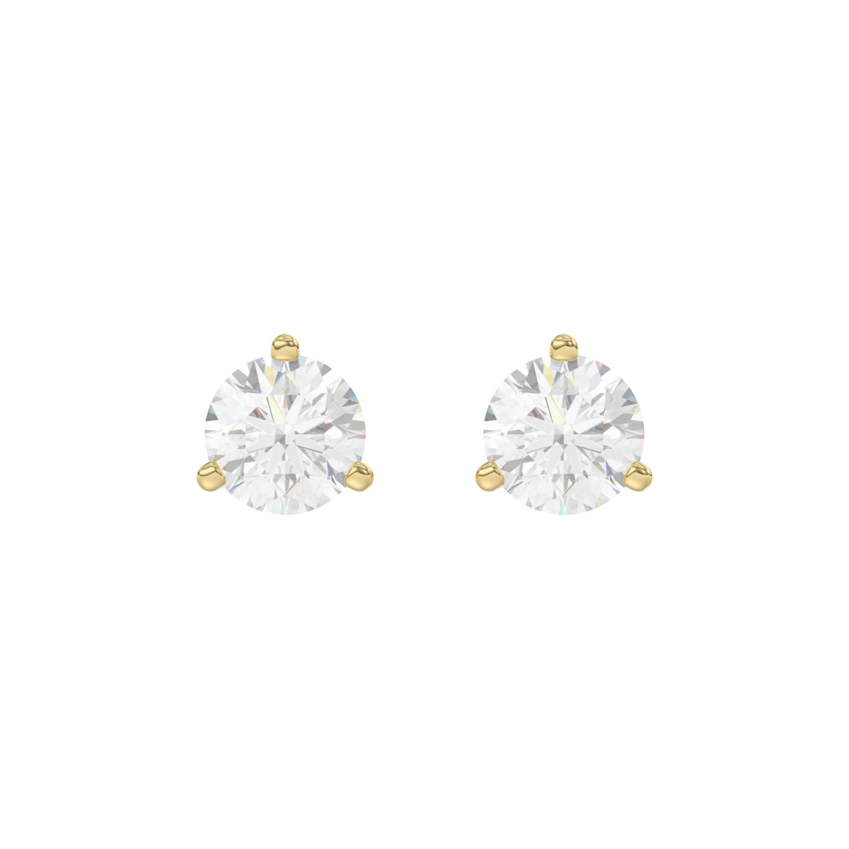 14K Yellow Gold 2 1/2CT Round Brilliant Diamond Solitaire Stud Earrings for Women Fine Jewelry