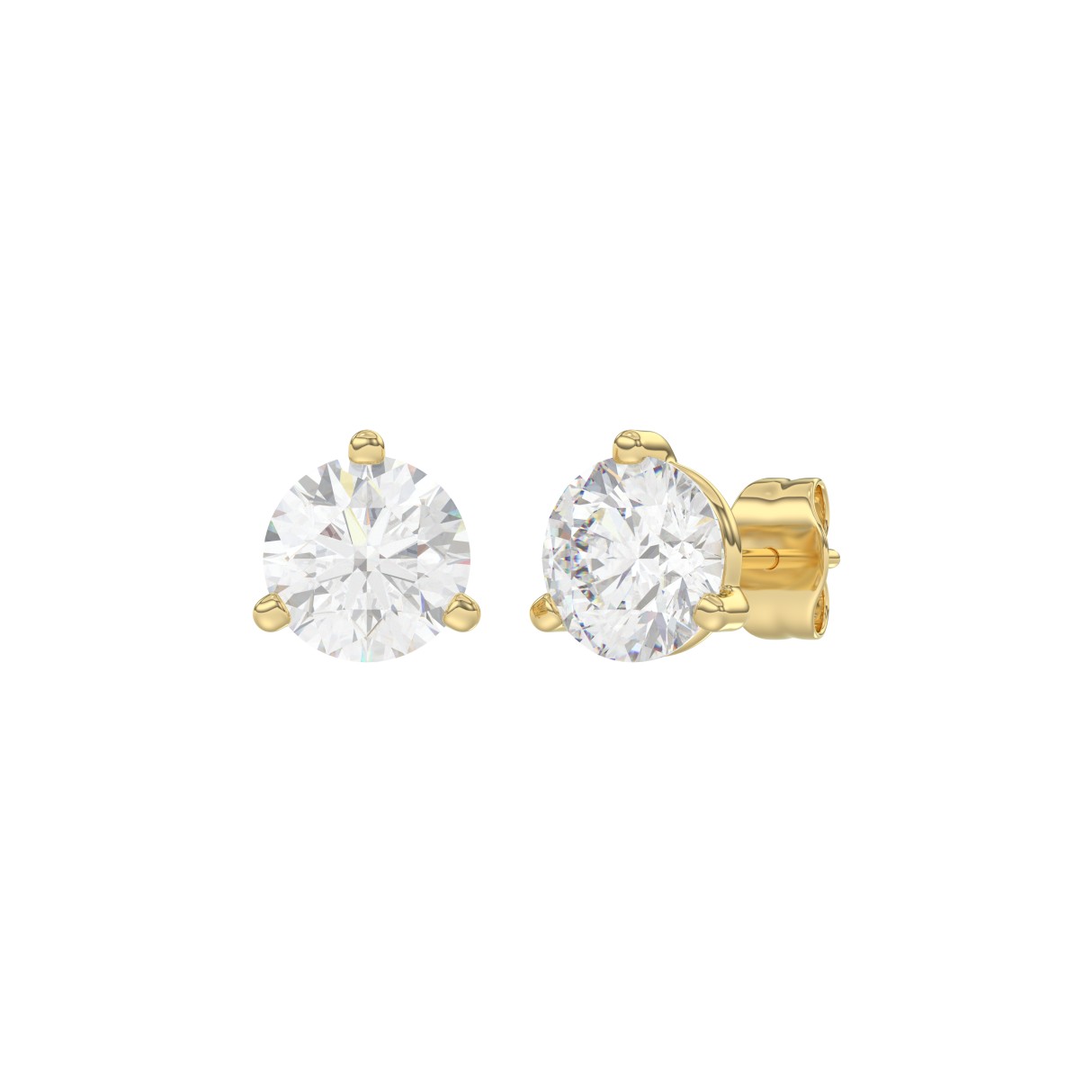 14K Yellow Gold 2 1/2CT Round Brilliant Diamond Solitaire Stud Earrings for Women Fine Jewelry