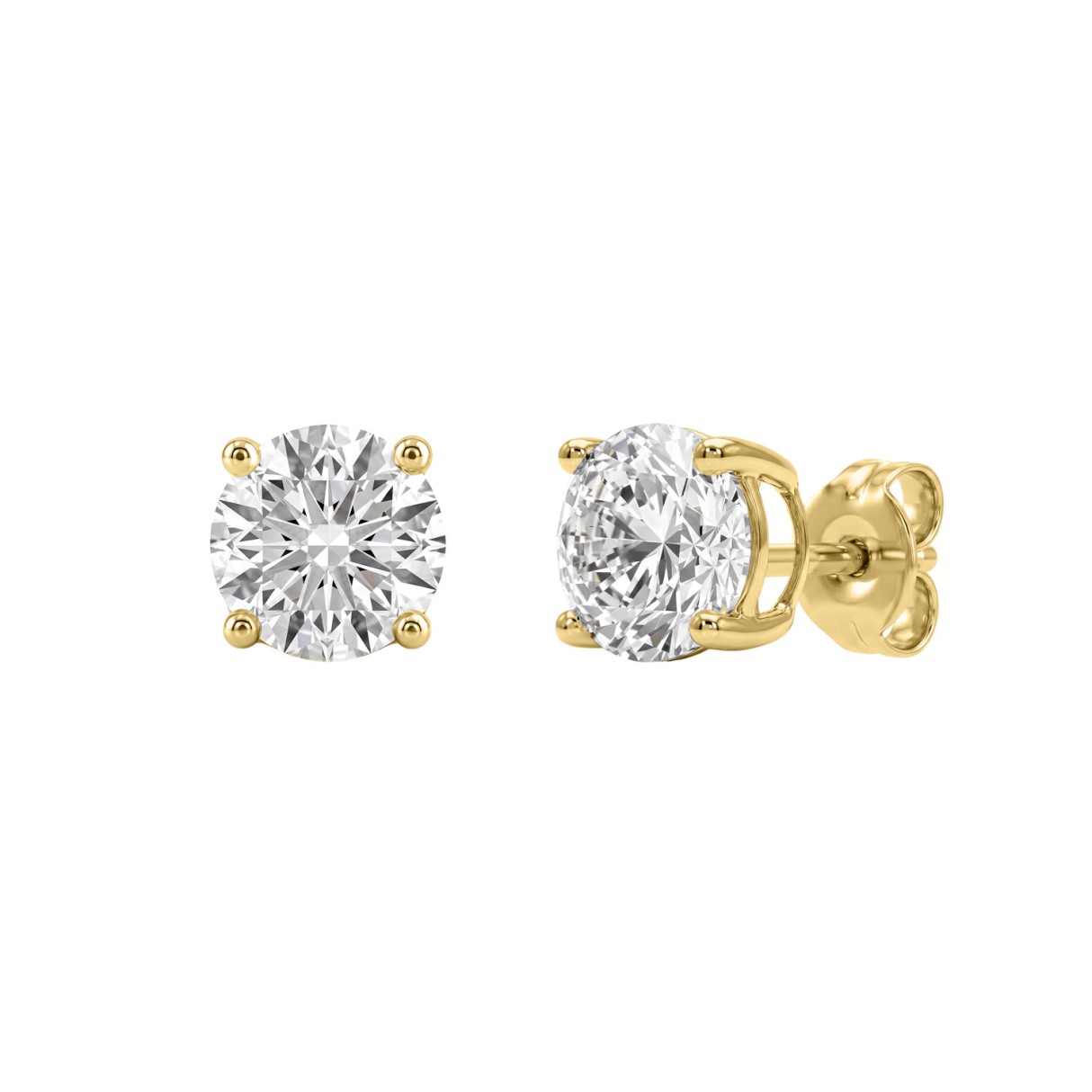 Luxury 14K Yellow Gold 2 1/2Ct Round Diamond Stud Earrings Classic Lab Grown Diamond Solitaire Earrings