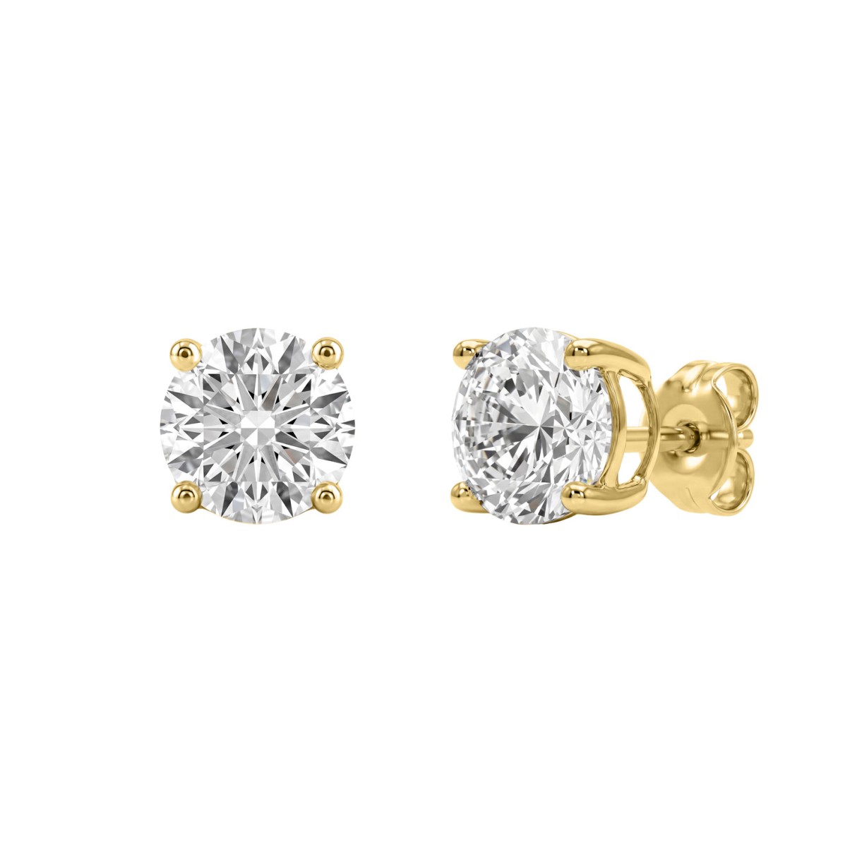 14K Yellow Gold 3.00 Ct Round Brilliant Diamond Stud Earrings Lab Grown Diamond Solitaire Earrings For Women Fine Jewelry Gift