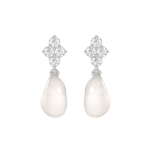 10K White Gold 1/4CT Round Diamond With Pearl Drop Dangle Earrings (Color F-G -Clarity VS1/VS2) 10K White Gold 1/4CT Round Diamond With Pearl Drop Dangle Earrings (Color F-G -Clarity VS1/VS2)