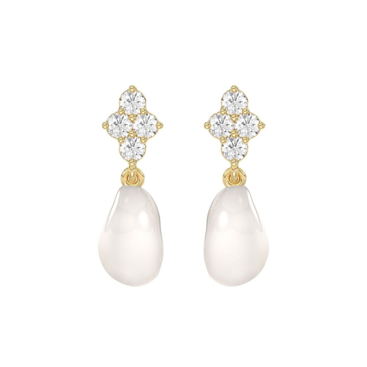 10K Yellow Gold 1/4CT Round Diamond With Pearl Drop Dangle Earrings (Color F-G -Clarity VS1/VS2)