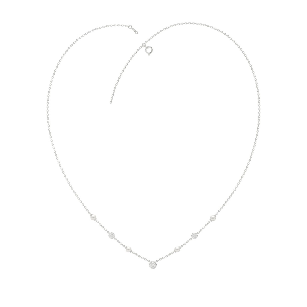10K White Gold 3/4CT Round Diamond With Pearl Fashion Necklace (Color F-G -Clarity VS1/VS2)
