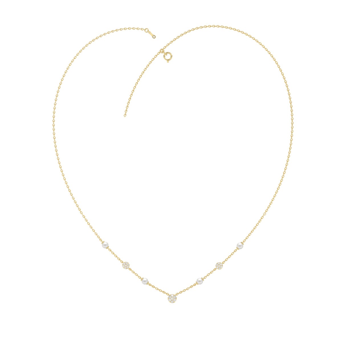 Luxury Round/Pearl Diamond Necklace 10K Yellow Gold 1/4CT Elegant Ladies Jewelry (Color F-G -Clarity VS1/VS2)
