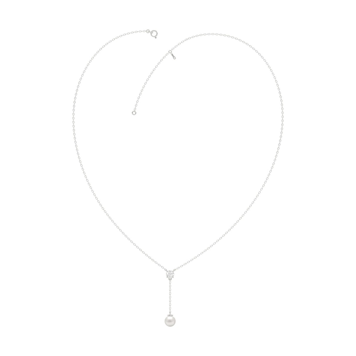 Real 10K White Gold 1/4CT Round Lab-Grown Diamond & Pearl Ladies Necklace (Color F-G -Clarity VS1/VS2)