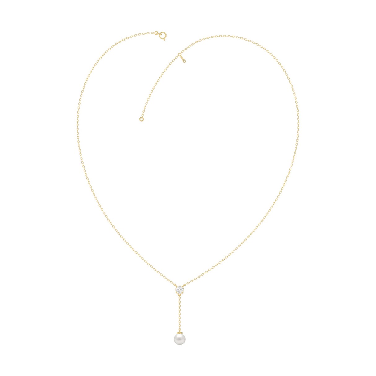 10K Yellow Gold 1/4Ct Round Diamond & Pearl Fashion Necklace For Women