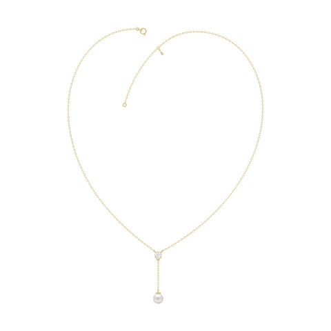 10K Yellow Gold 1/4Ct Round Diamond & Pearl Fashion Necklace For Women 10K Yellow Gold 1/4Ct Round Diamond & Pearl Fashion Necklace For Women
