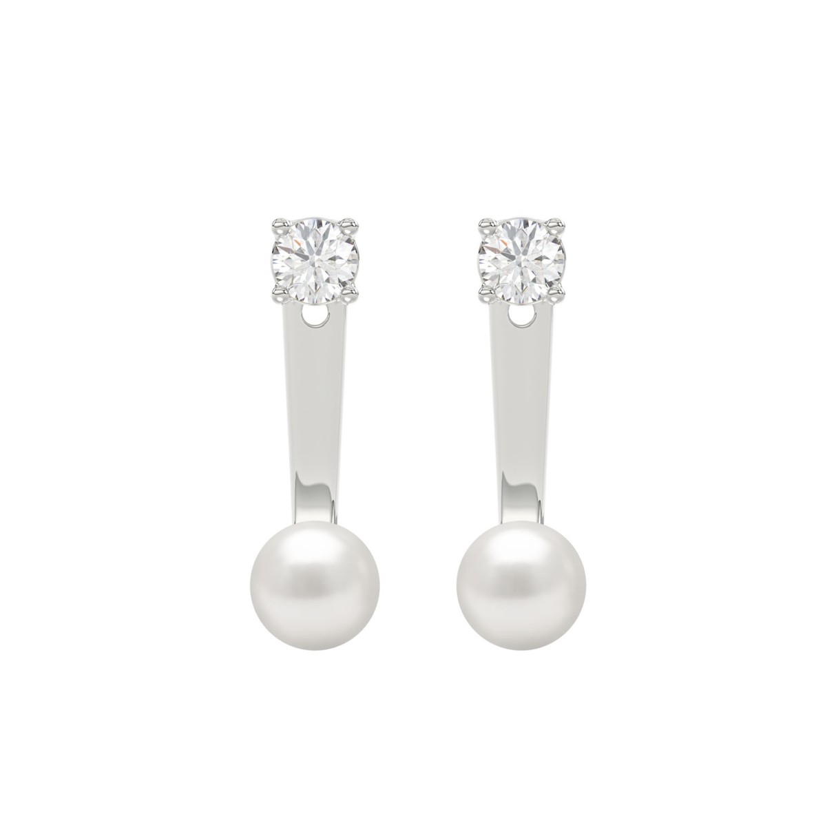 1/4CT Round Lab-Grown Diamond & Pearl Ladies Adjustable Earrings 10K Solid White Gold (Color F-G -Clarity VS1/VS2)