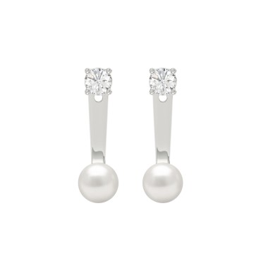 1/4CT Round Lab-Grown Diamond & Pearl Ladies Adjustable Earrings 10K Solid White Gold (Color F-G -Clarity VS1/VS2)