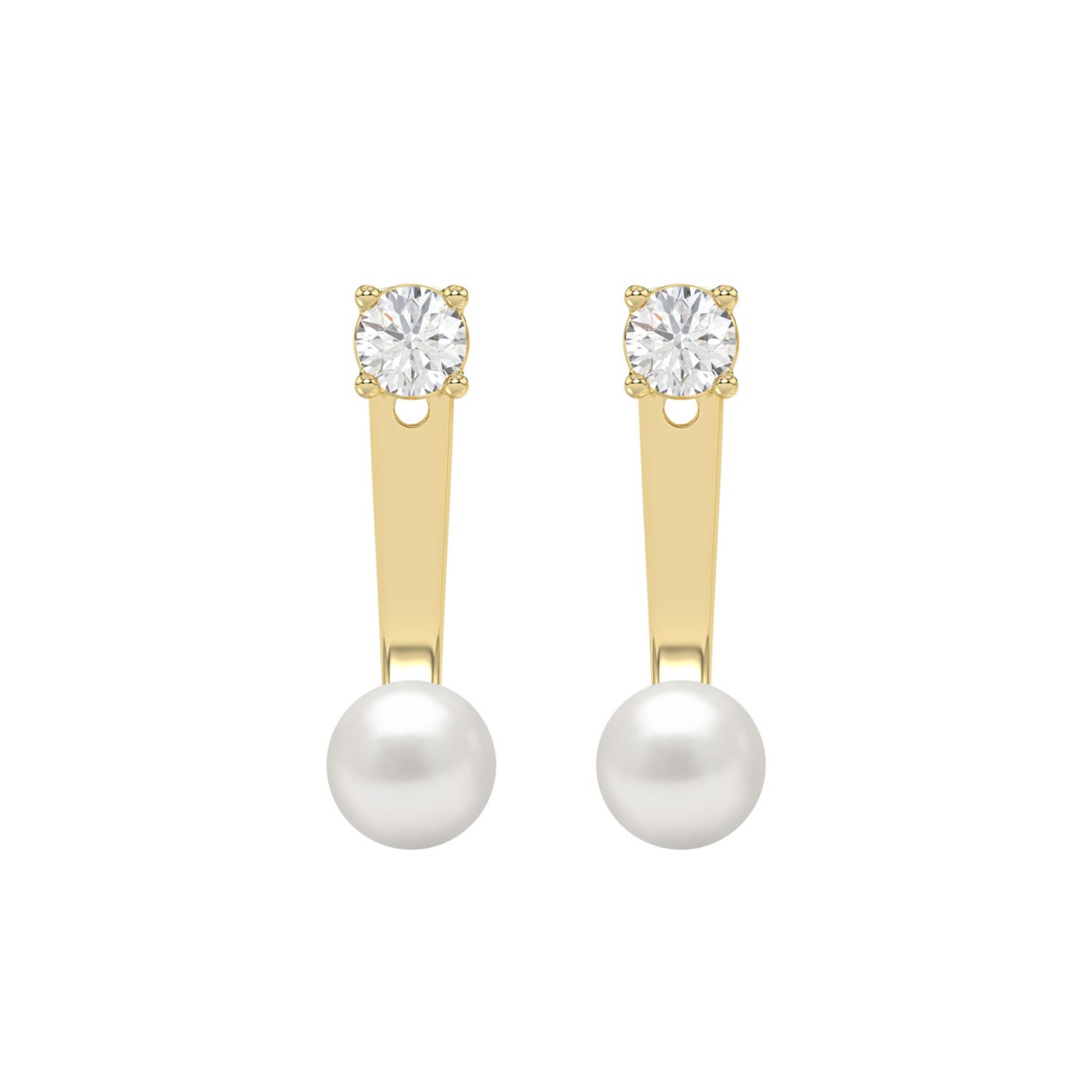 1/4CT Round Lab-Grown Diamond & Pearl Ladies Adjustable Earrings 10K Solid Yellow Gold (Color F-G -Clarity VS1/VS2)