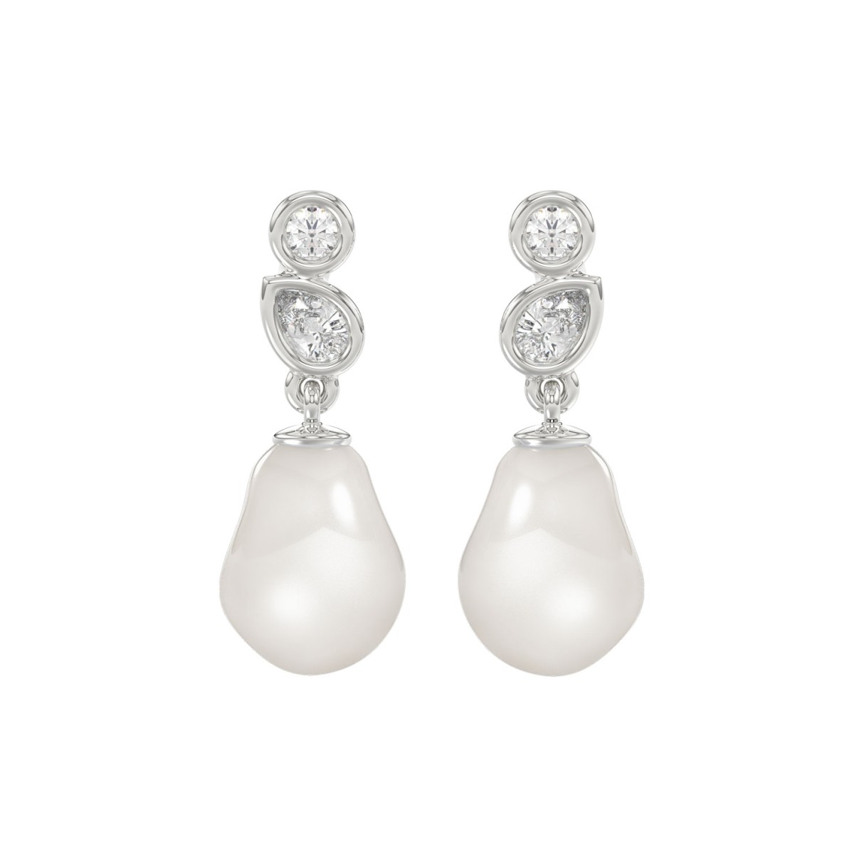10K White Gold 1/4CT Round Diamond With Pearl Drop Dangle Earrings (Color F-G -Clarity VS1/VS2)