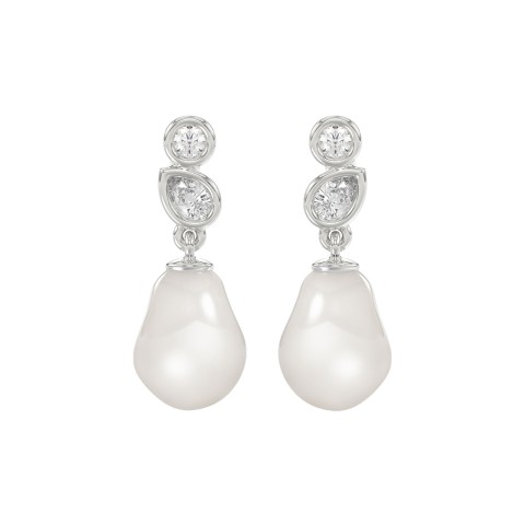 10K White Gold 1/4CT Round Diamond With Pearl Drop Dangle Earrings (Color F-G -Clarity VS1/VS2) 10K White Gold 1/4CT Round Diamond With Pearl Drop Dangle Earrings (Color F-G -Clarity VS1/VS2)
