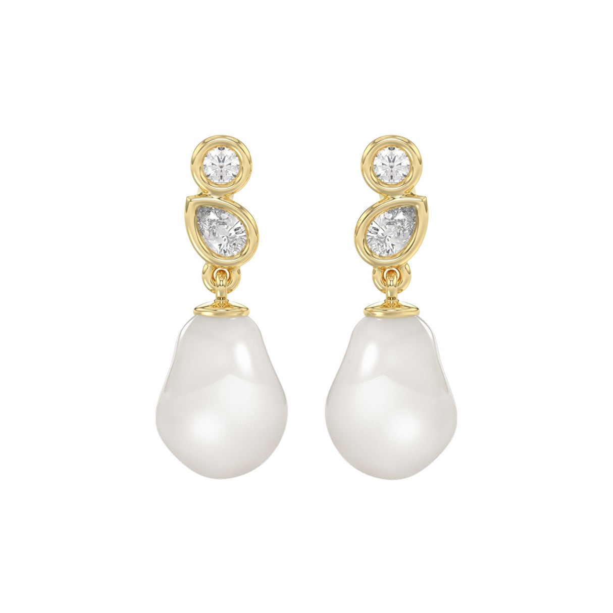 10K Yellow Gold 1/4CT Round Diamond With Pearl Dro...