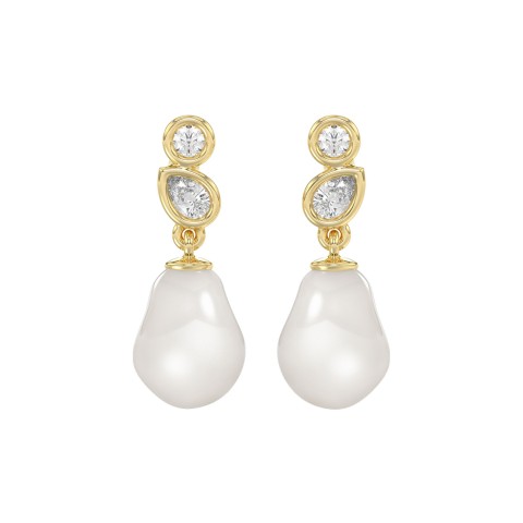 10K Yellow Gold 1/4CT Round Diamond With Pearl Drop Dangle Earrings (Color F-G -Clarity VS1/VS2) 10K Yellow Gold 1/4CT Round Diamond With Pearl Drop Dangle Earrings (Color F-G -Clarity VS1/VS2)