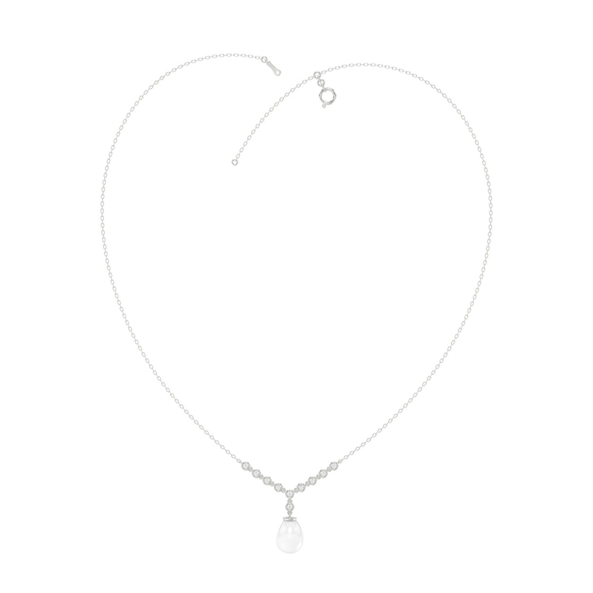 Real 10K White Gold 1/4CT Round Lab-Grown Diamond & Baroque Pearl Ladies Necklace (Color F-G -Clarity VS1/VS2)