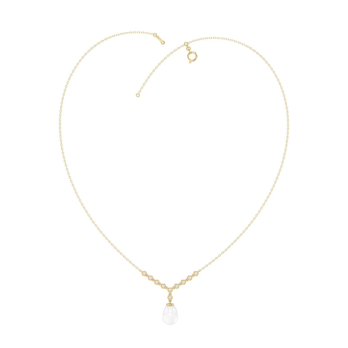 Real 10K Yellow Gold 1/4CT Round Lab-Grown Diamond & Baroque Pearl Ladies Necklace (Color F-G -Clarity VS1/VS2)